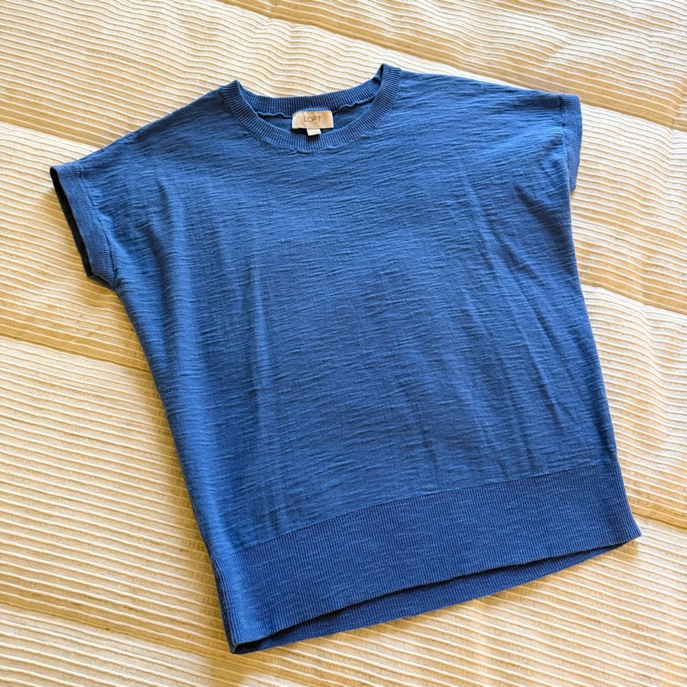 LOFT Blue Cotton Knit Blouse M